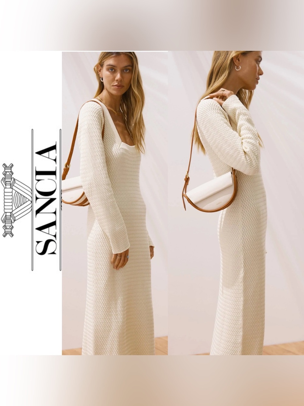 Revolve Sancia Reyna Ivory Cream Knit Maxi Dress